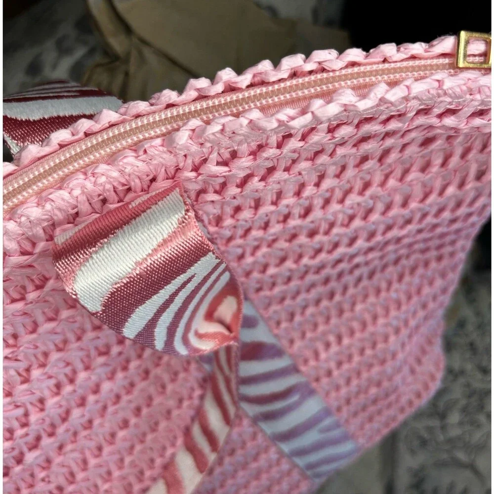 Vintage‎ Havana Pink Crochet Wow Bag 3 Zebra Stripe Tote Beach Bag NWT